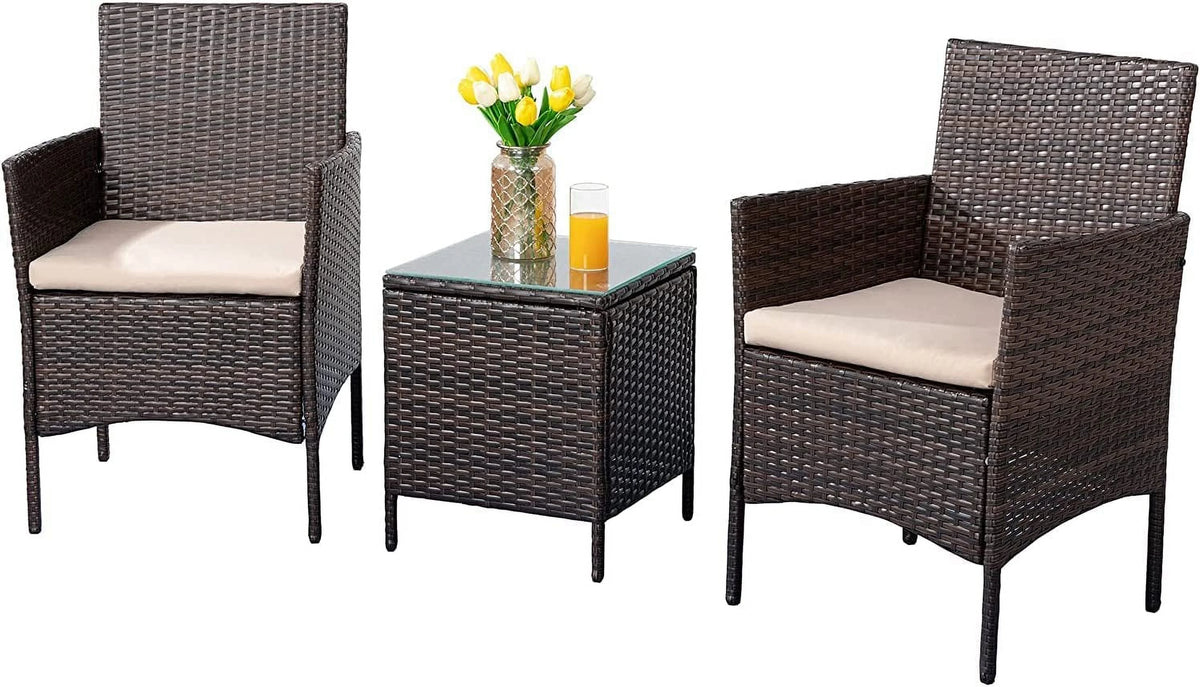 3 Pieces Outdoor Patio Furniture Set with Cushions and Coffee Table Brown Z6161