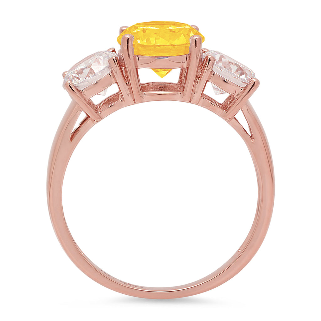 3.25ct Round Cut Yellow Natural Citrine 18k Rose Gold 3 Stone Ring Size 3.75 I610957