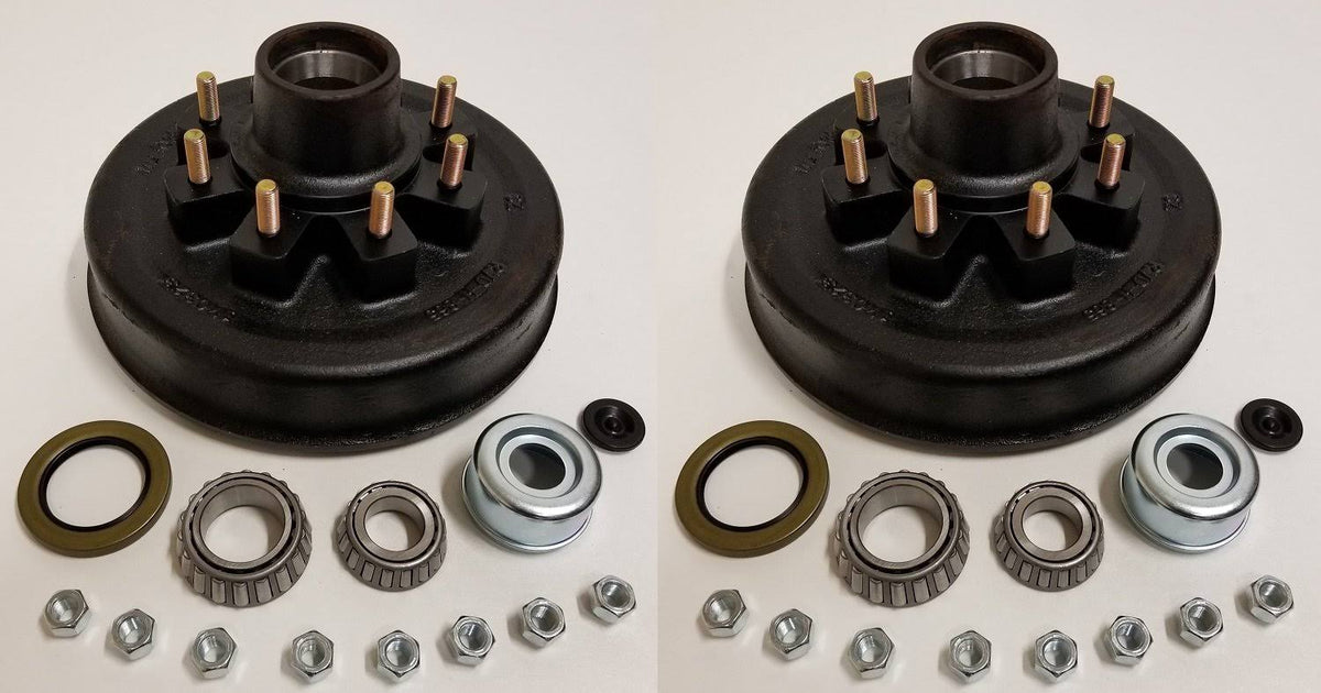 2-pk 12 in. x 2 Trailer Brake Hub Drum Kit w/Bearings Seal Cap Lugs (8 on 6.5) O23455