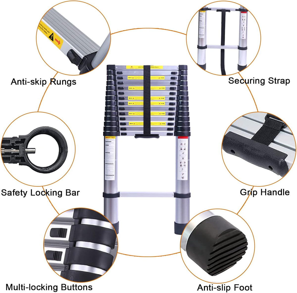 19.7FT Telescopic Extension Ladder, 330LB Capacity G40793