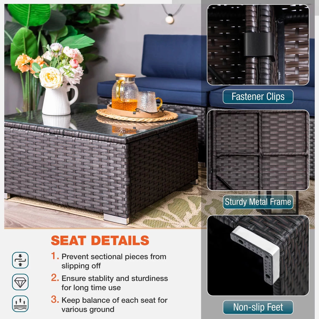 13 Pieces Navy Blue Outdoor Patio Furniture Set with Fire Pit Table Y82974