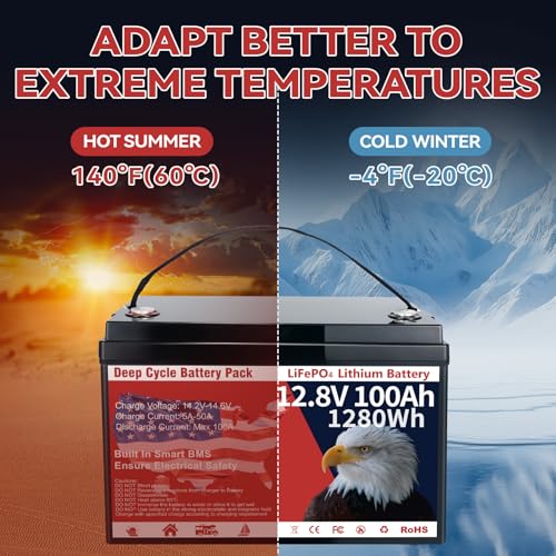 12V 100Ah LiFePO4 Lithium Battery Group 31 1280Wh Low-Temp Protection I260
