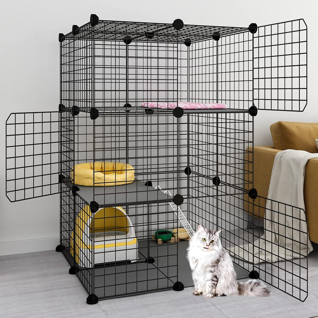 Black 3-Tier Metal Wire Cat Cage B147
