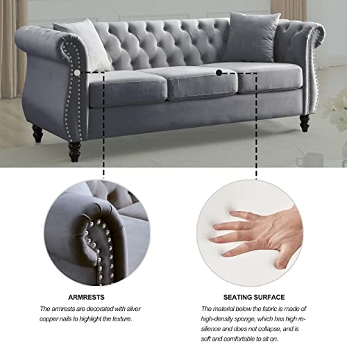 Beige Velvet 3 Seater Sofa W157