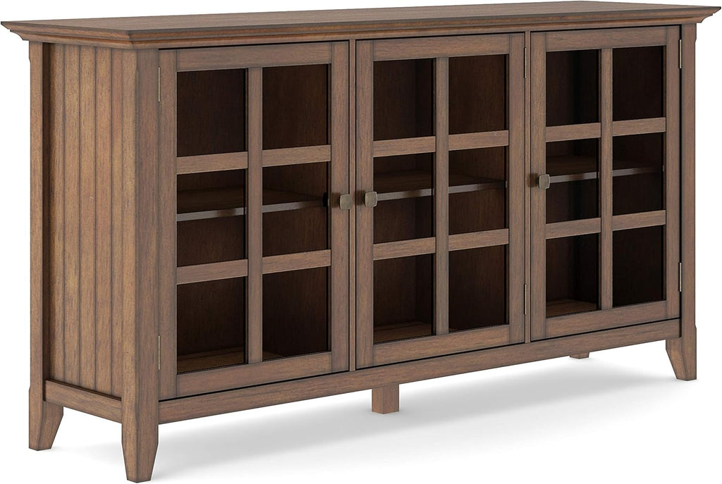 Distressed Grey Solid Wood Storage Cabinet with 3 Tempered Glass Doors and 3 Adjustable Shelves U76080