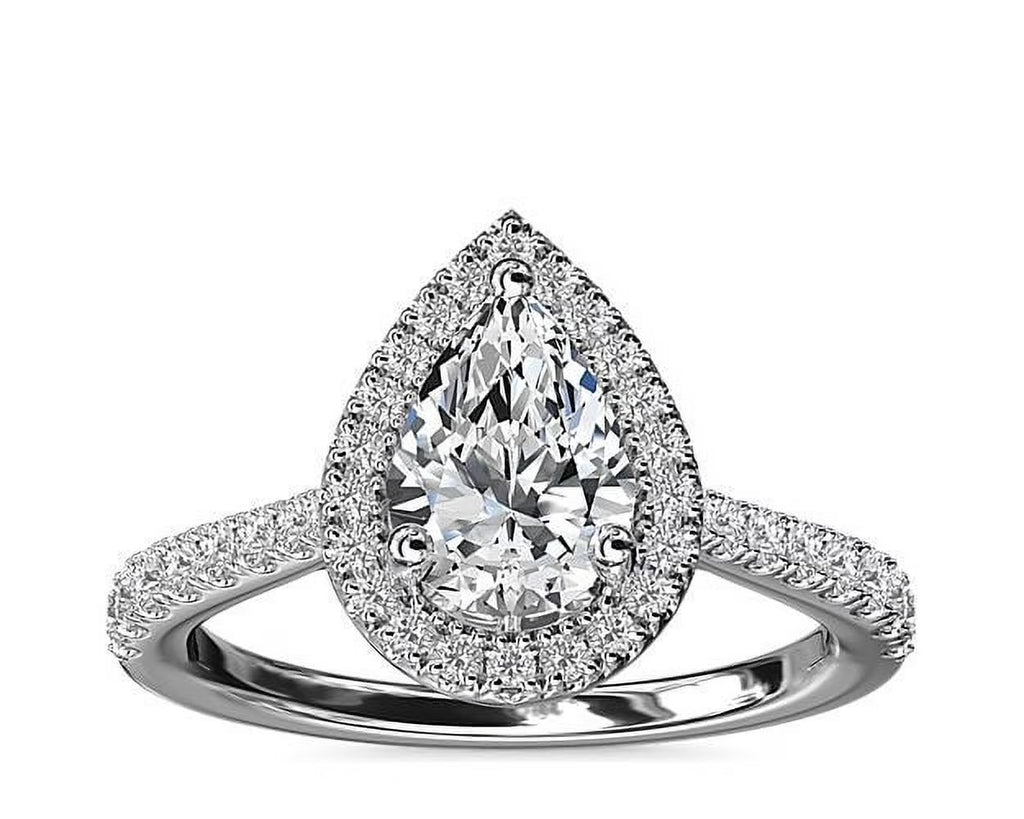 14K White Gold Pear Cut Diamond Solitaire Engagement Ring Size 7 M101169