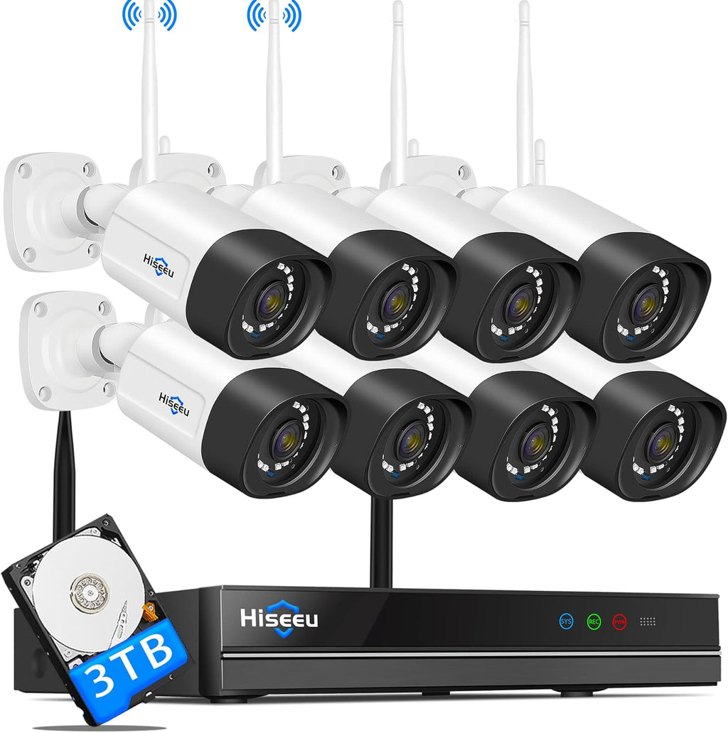 2K Wireless 8 CH NVR Kit 8Pcs 3MP WiFi Bullet Security Camera System with 3TB Hard Drive Z2941