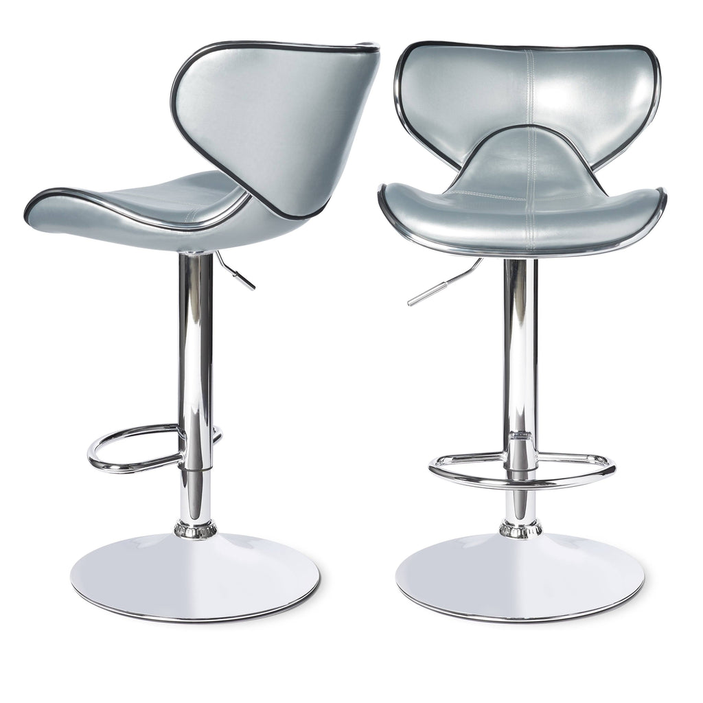 Leatherette Adjustable Swivel Barstool Set of 2 Silver M23156