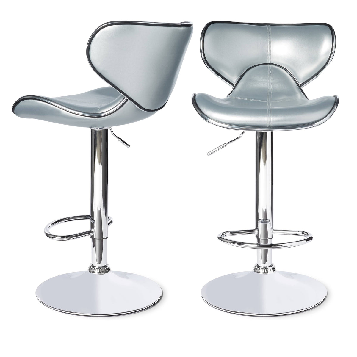 Leatherette Adjustable Swivel Barstool Set of 2 Silver M23156