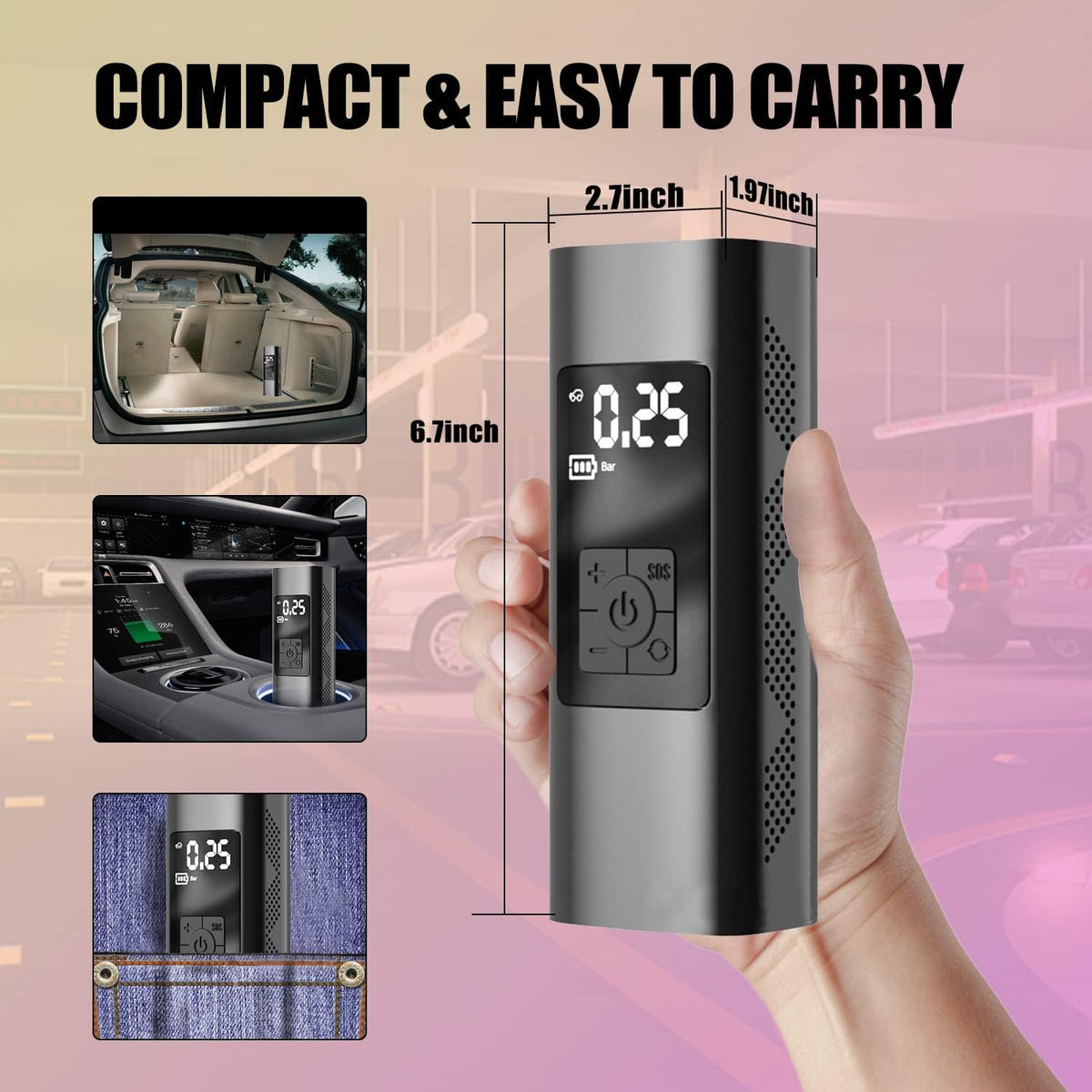 Portable Air Compressor 150PSI 6000mAh Cordless Tire Inflator with Digital Pressure Gauge LED-Light, DC 12V Air Pump Pack of 2 N2946