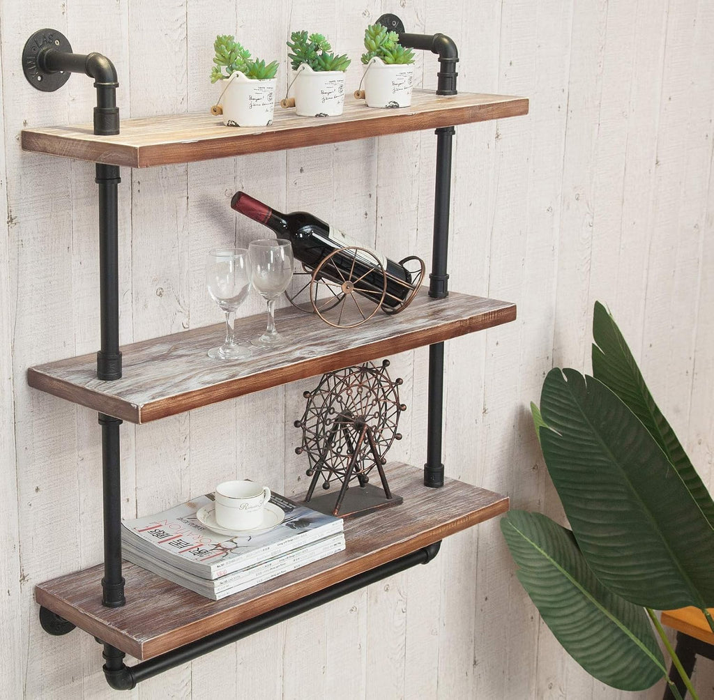 3-Tier Wall Mounted Iron Pipe Shelf V3651