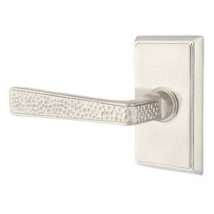 Left Handed Privacy Hammered Door Lever with Rectangular Rose in Satin Nickel V9427