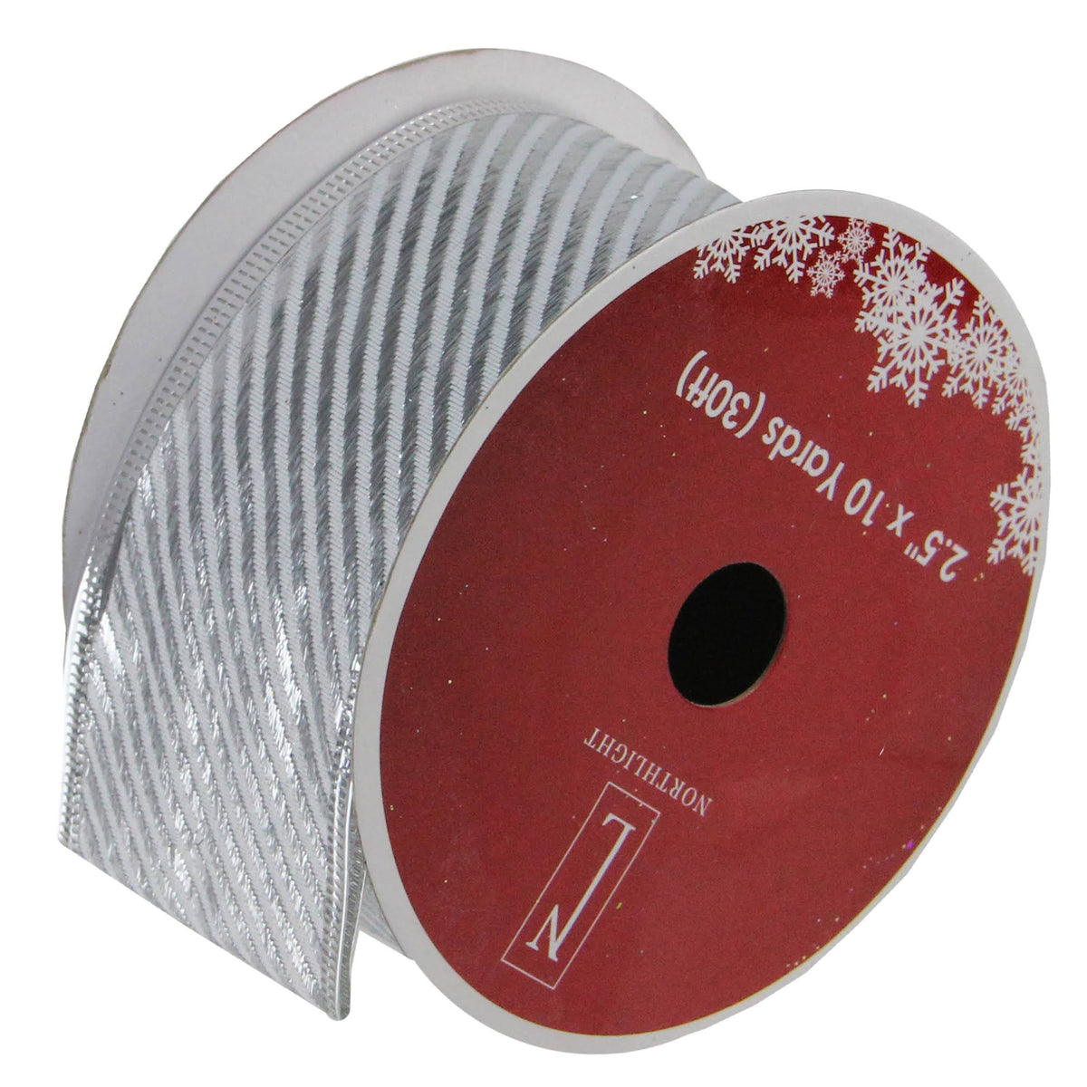 Shiny Silver Diagonal Striped Wired Christmas Craft Ribbon 2.5 x 120 Yards U67998