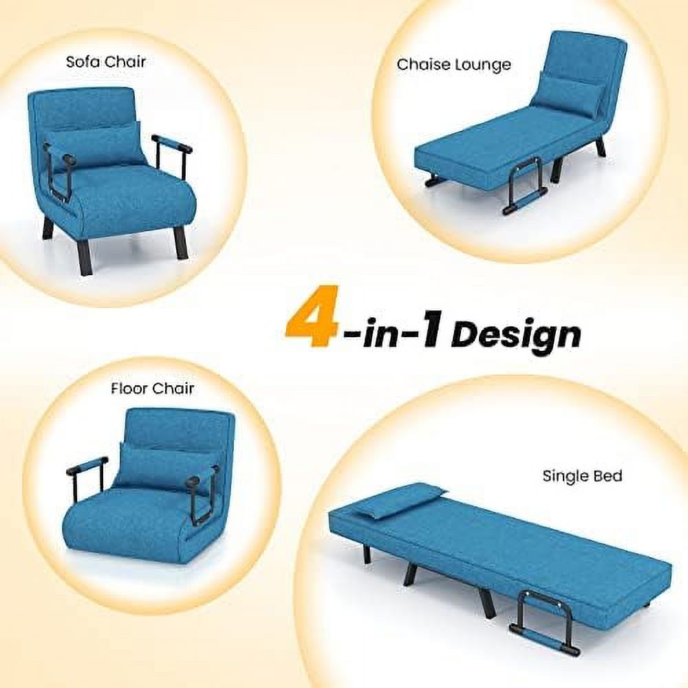 Convertible Sofa Bed 4-in-1 Sleeper Chair with Pillow, 6 Positions Adjustable Backrest, Metal Legs, Linen Fabric L768111