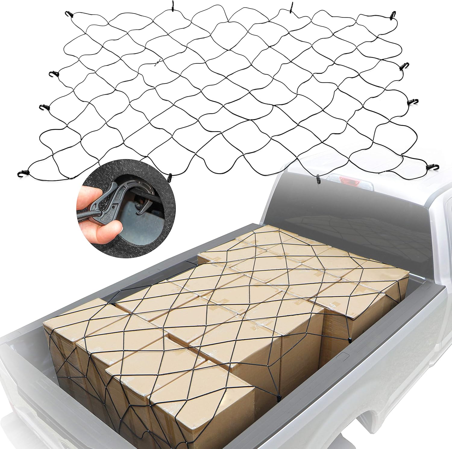 Truck Bed Cargo Net with Built-in Tarp, Weatherproof, 8.8' W x 10' L Pack of 2 Q79958