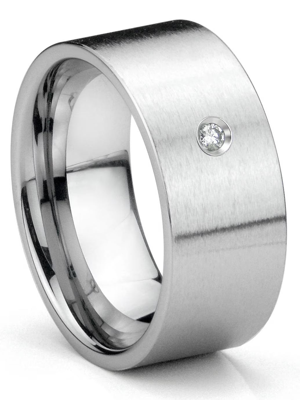 Titanium Tungsten Carbide Diamond 10MM Flat Brush Finish Comfort Fit Mens Wedding Band Ring Sz 8.0 A60290