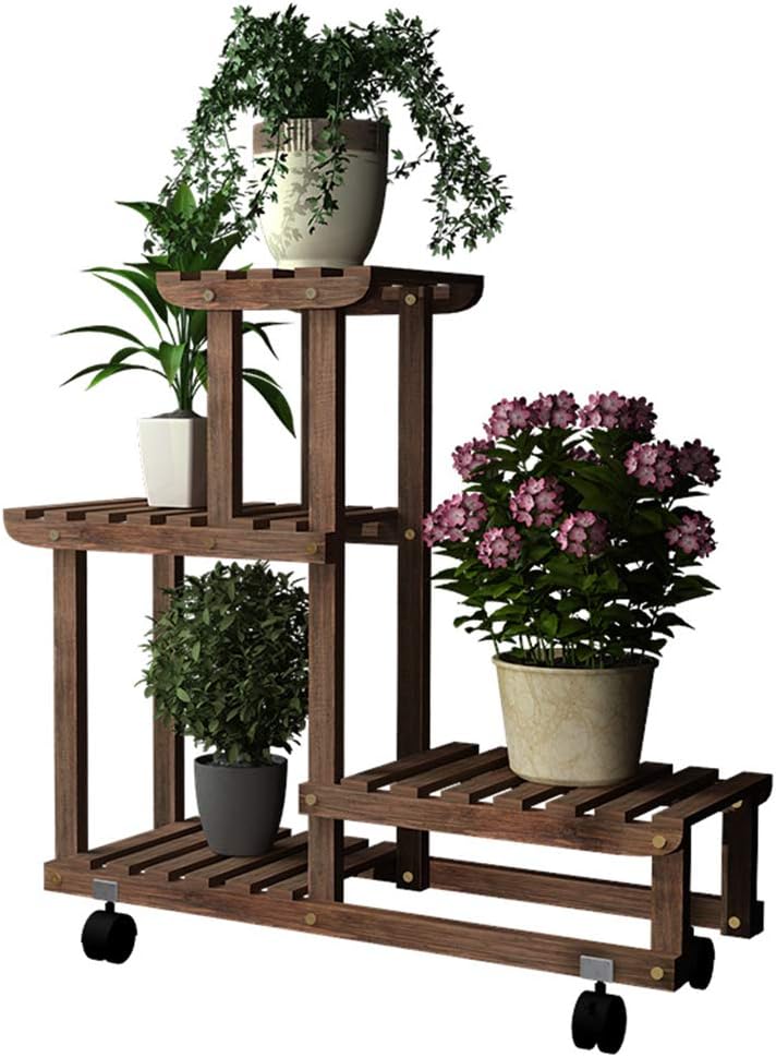 Multi-Layer Wooden Plant Stand with Wheels E7916