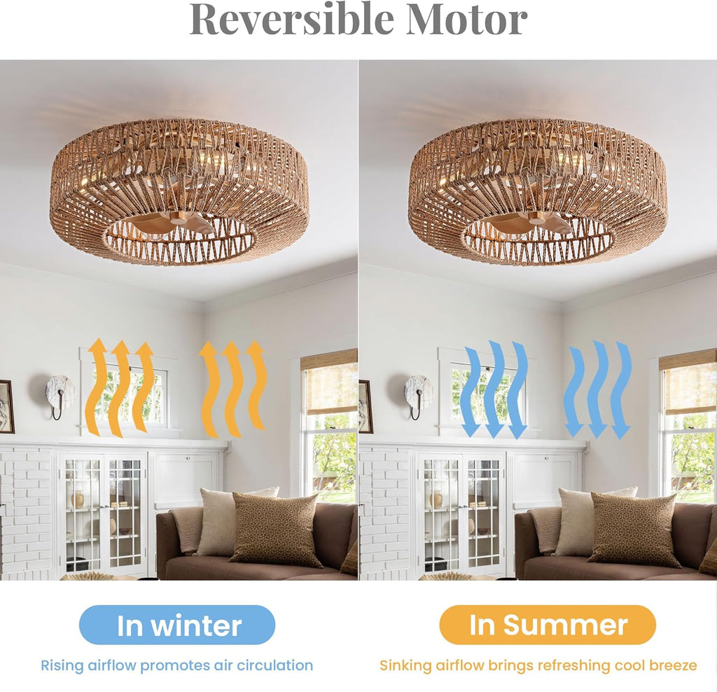 20" Rattan Ceiling Fan with Lights and Remote Control A5909