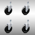 5 inch Hard Rubber Wheel Swivel 10mm Threaded Stem Caster Set Z357
