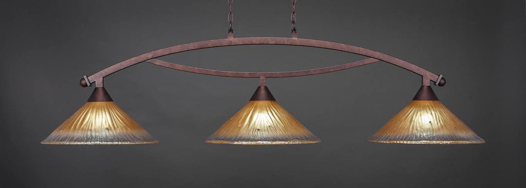 Three Light Billiard Bronze Finish with Amber Crystal Glass Y144873