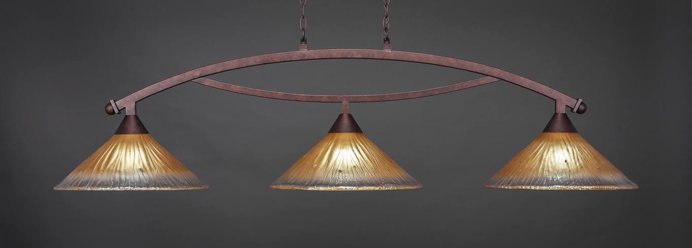 Three Light Billiard Bronze Finish with Amber Crystal Glass Y144873
