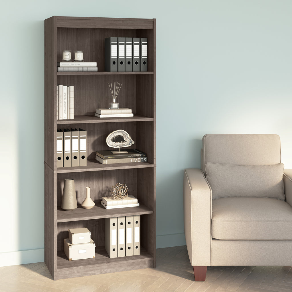 Medium Gray Maple 5-Shelf Engineered Wood Bookcase H89910