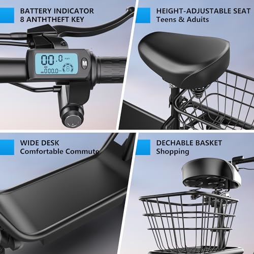 500W Peak Motor Sit Down E Scooter with Basket, 14" Pneumatic Tire H427117