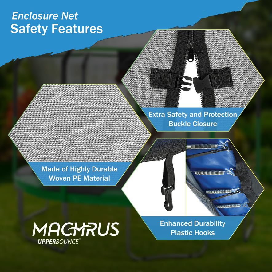 Trampoline Safety Enclosure Set for 12FT 13FT 14FT 15FT Frames includes Net Poles Hardware S8633