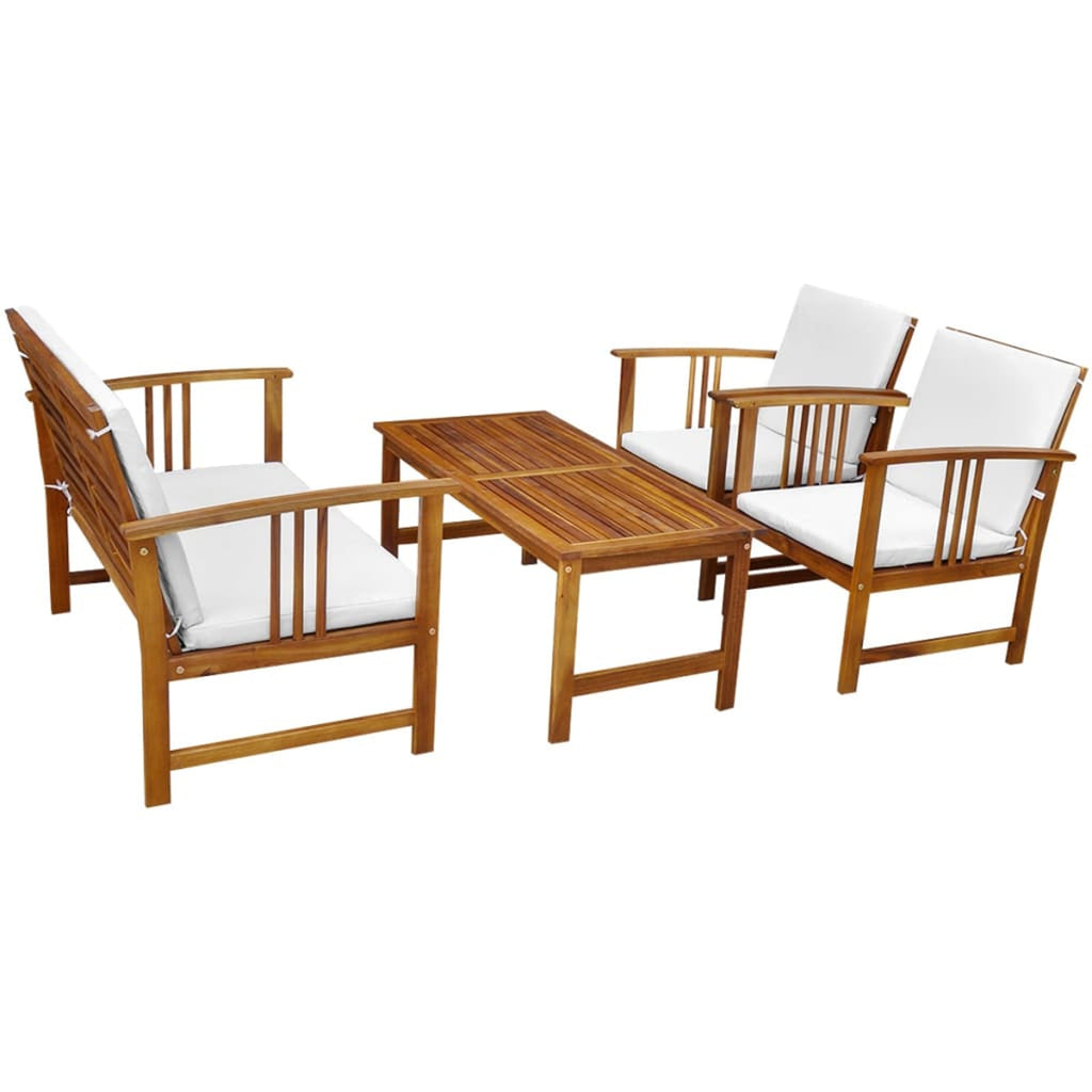 4 Piece Acacia Wood Patio Lounge Set with White Cushions I813