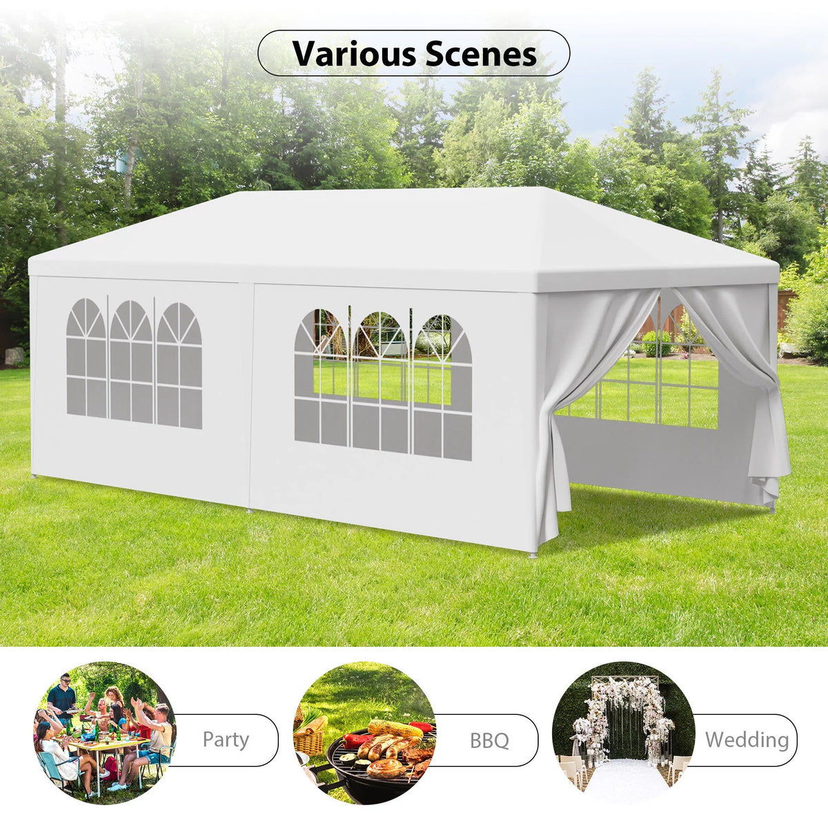 White 10x20FT Outdoor Gazebo Canopy Tent with 6 Removable Walls D766