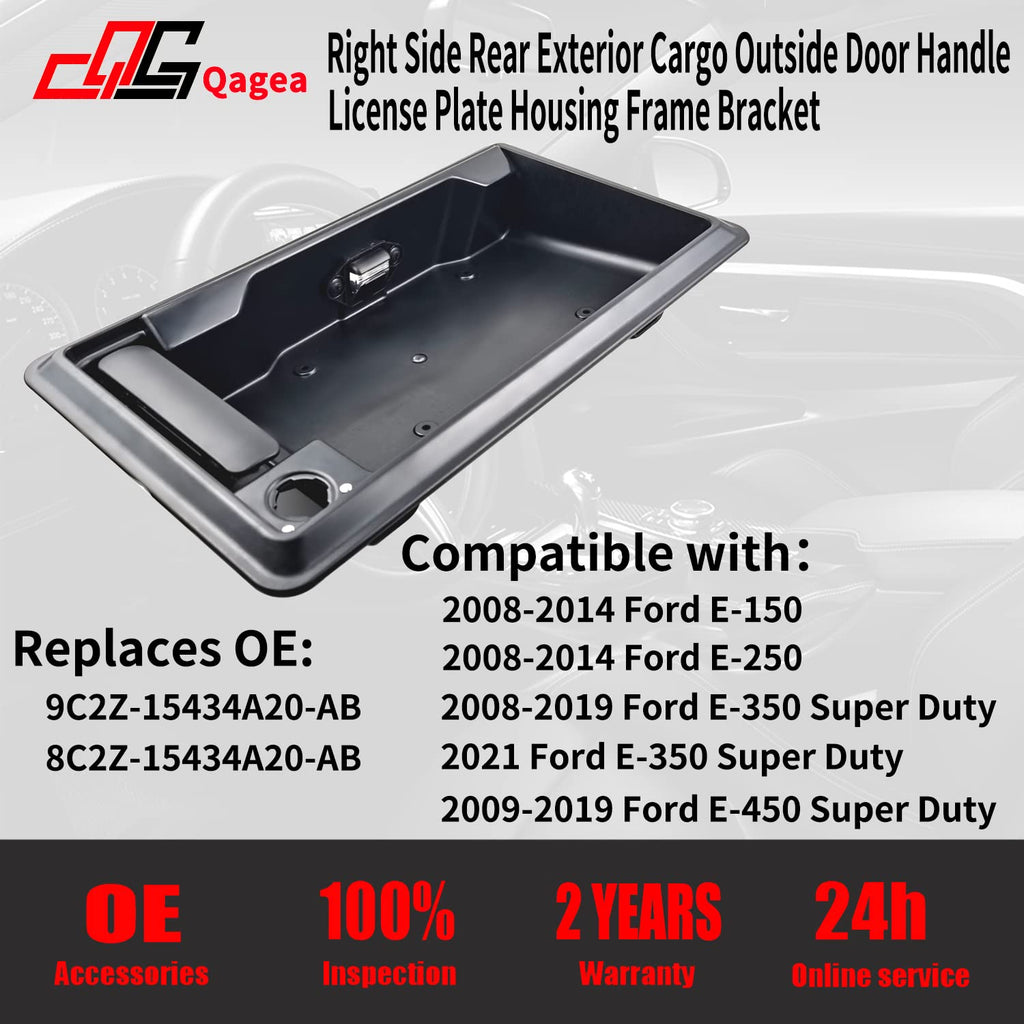 Right Side Rear Exterior Cargo Door Handle & License Plate Housing Frame Bracket for 08-21 Ford E150 E250 E350 E450, Pack of 2 D276