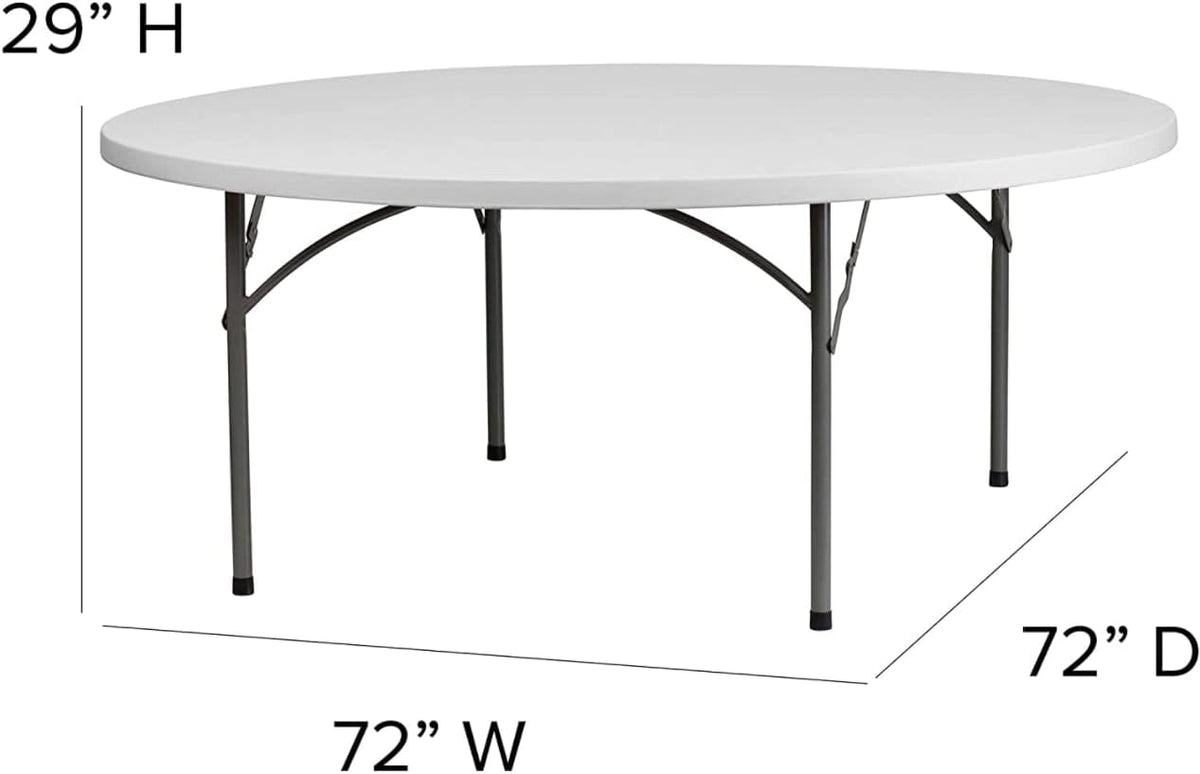 10 Pack 72 Inch Round Heavy-Duty Granite White Plastic Folding Table G682699