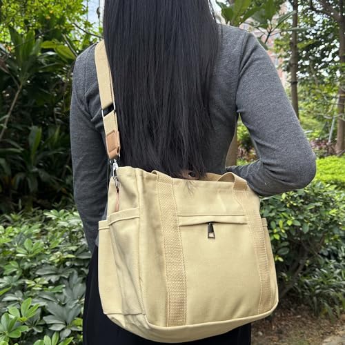 Canvas Tote Bag with Multiple Pockets O309610