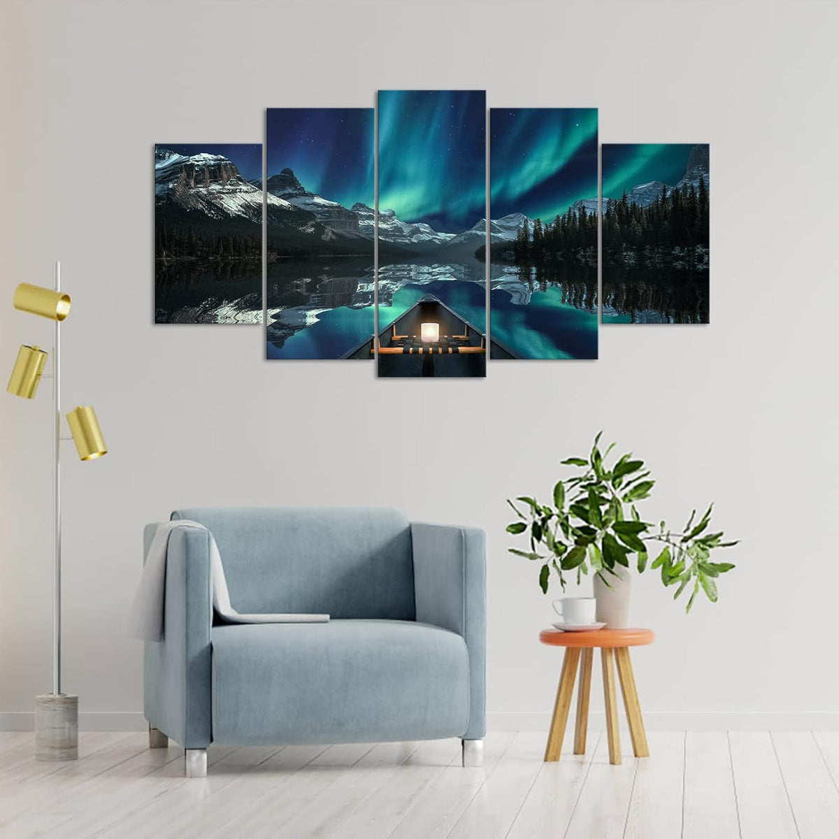 5 Panels Aurora Borealis Canvas Wall Art Stretched and Framed J4215
