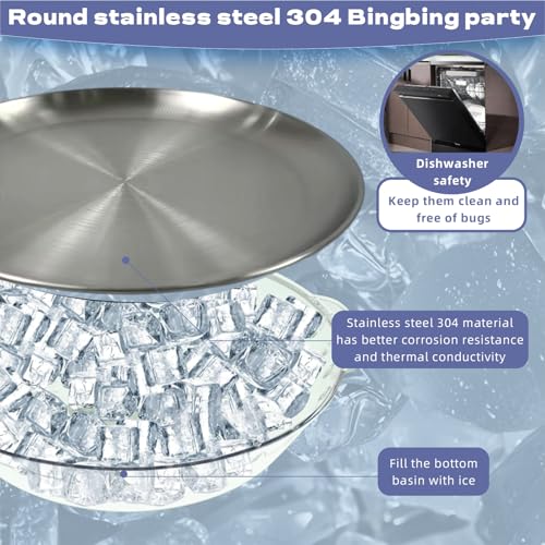 3 Set 11.8" Metal Chilled Serving Tray with Ice Serving Bowl S365