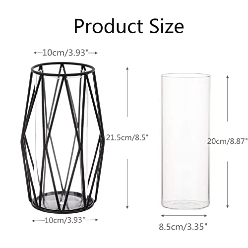 2Pcs Gold Pillar Hurricane Candle Holders, Clear Glass Candleholders with Geometric Metal Rack Stand, 8.5" A405535