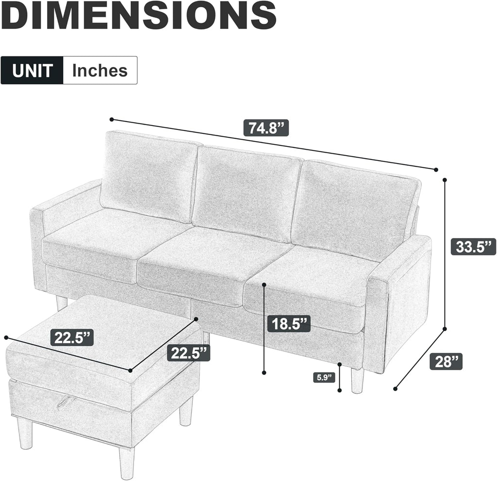 Dark Gray Fabric L Shaped Sectional Sofa with Storage Ottoman I269020
