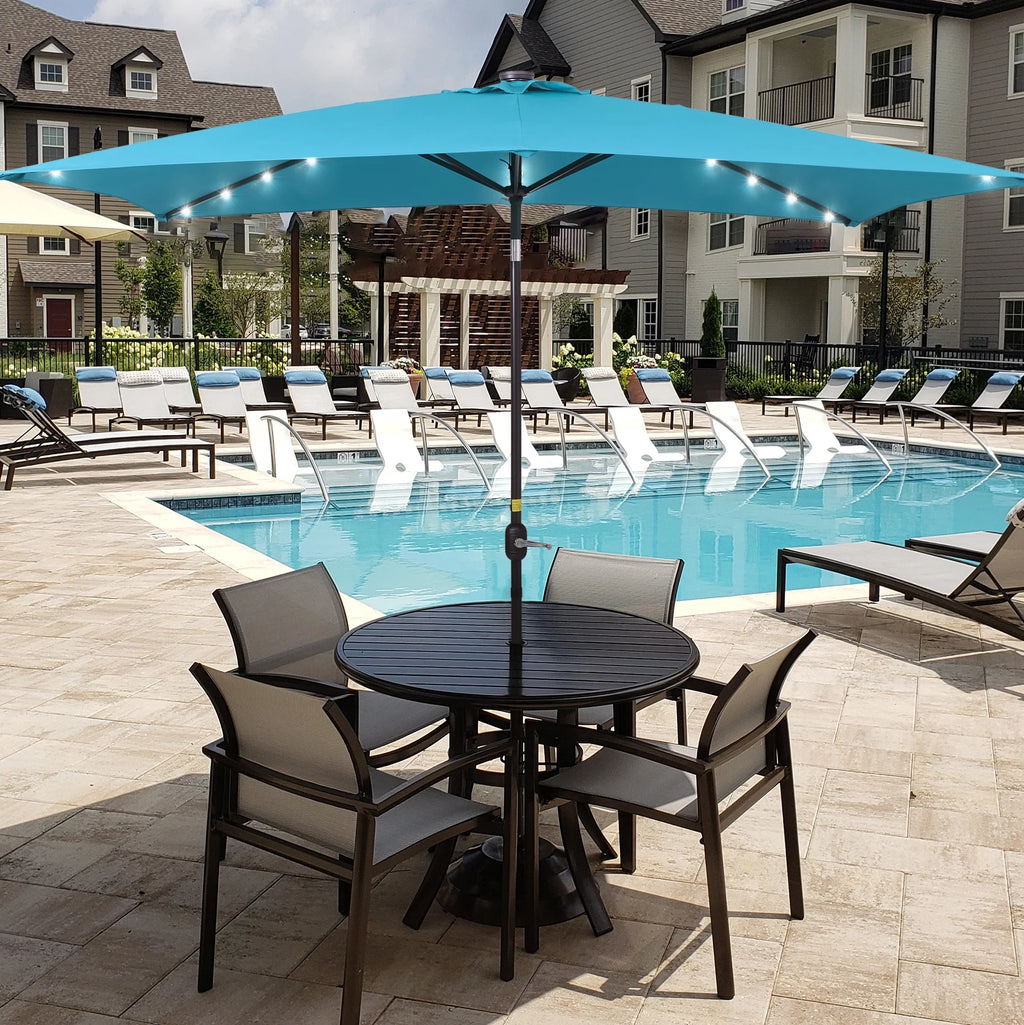 10 x 6.5ft LED Rectangle Outdoor Patio Umbrella with Polyester Canopy, Lake Blue R7538