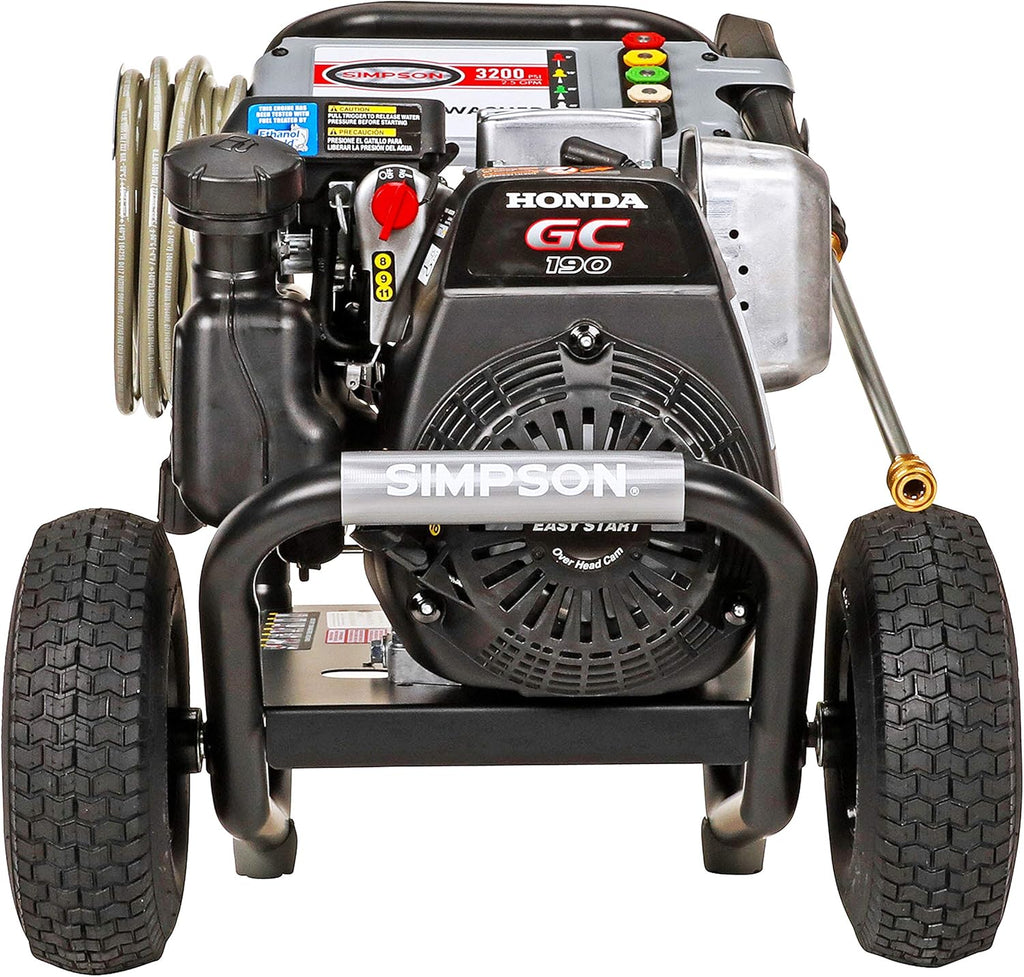3200 PSI Gas Pressure Washer with Honda GC190, 2.5 GPM, 3/8" x 100' 4500 PSI Cold Water Hose K700