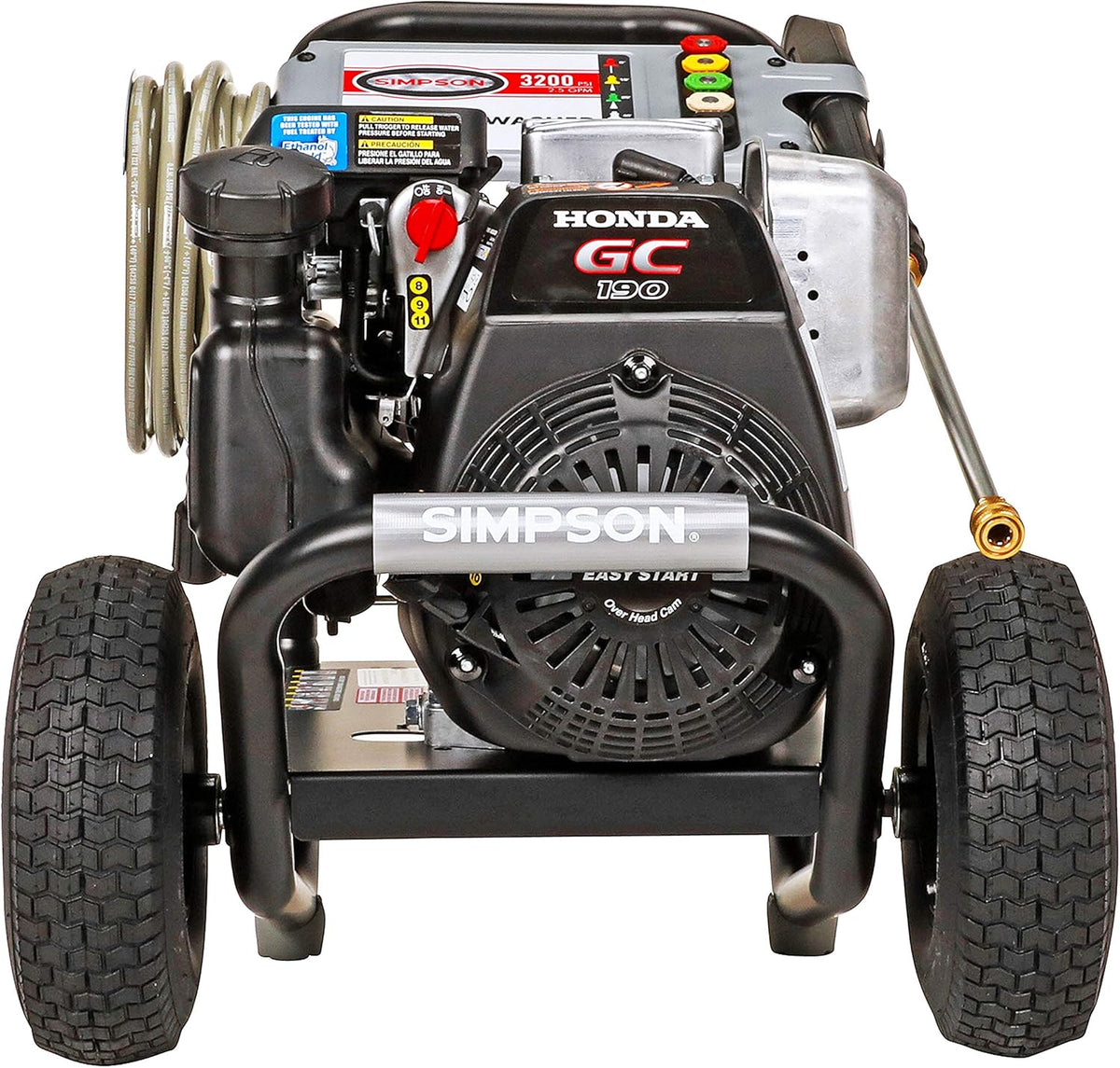 3200 PSI Gas Pressure Washer with Honda GC190, 2.5 GPM, 3/8" x 100' 4500 PSI Cold Water Hose K700