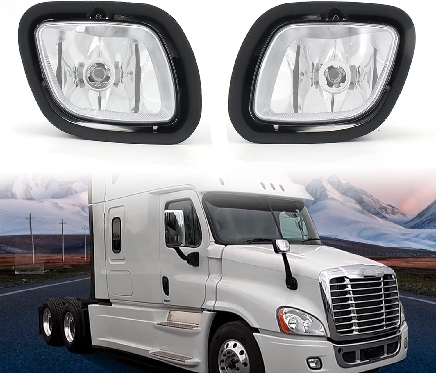 Pair Fog Lights with Bulbs Compatible with Freightliner Cascadia 08-17 Driver and Passenger Side R494779