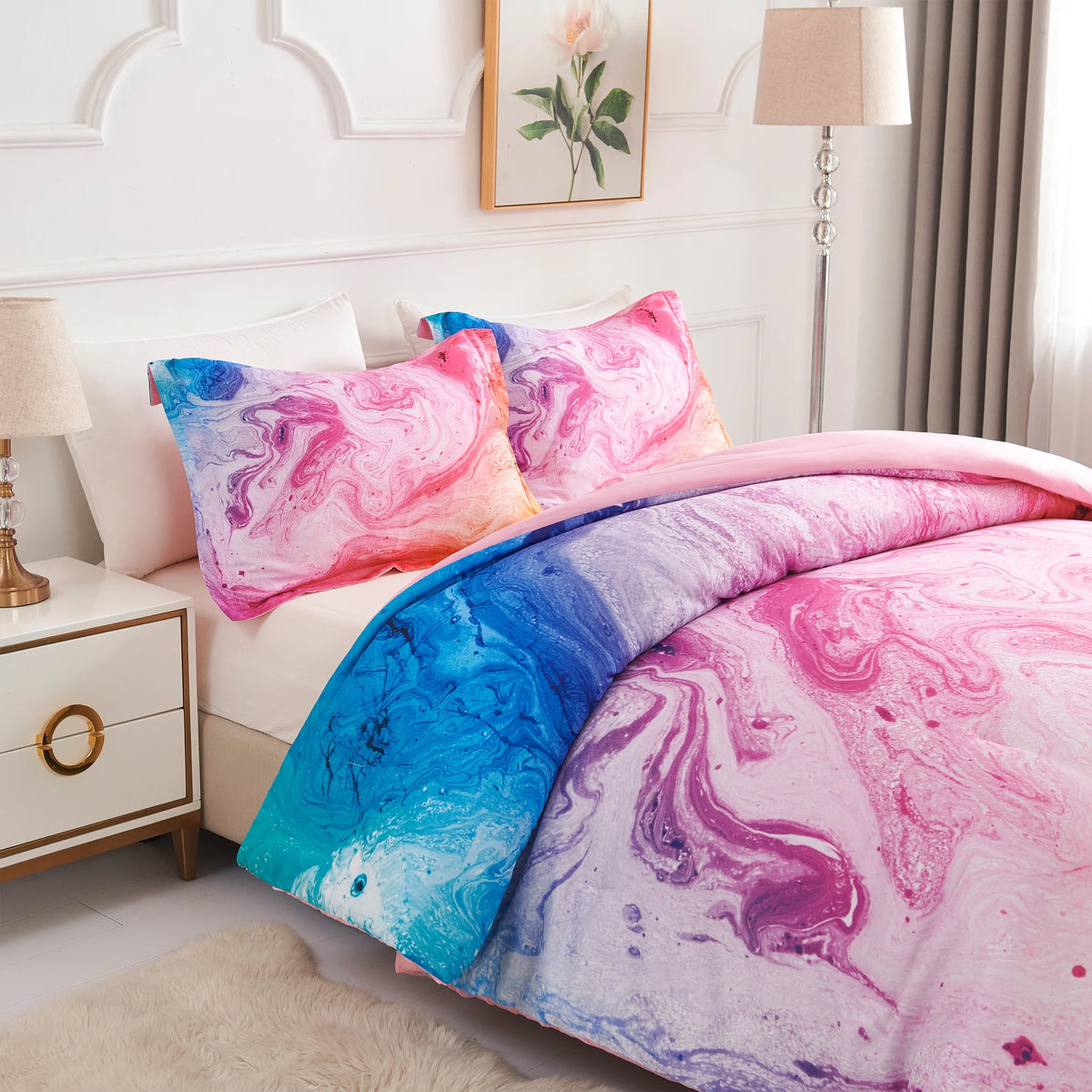 Gradient Abstract Marble Reversible Full/Queen Comforter Set, 3 Pieces Q79671