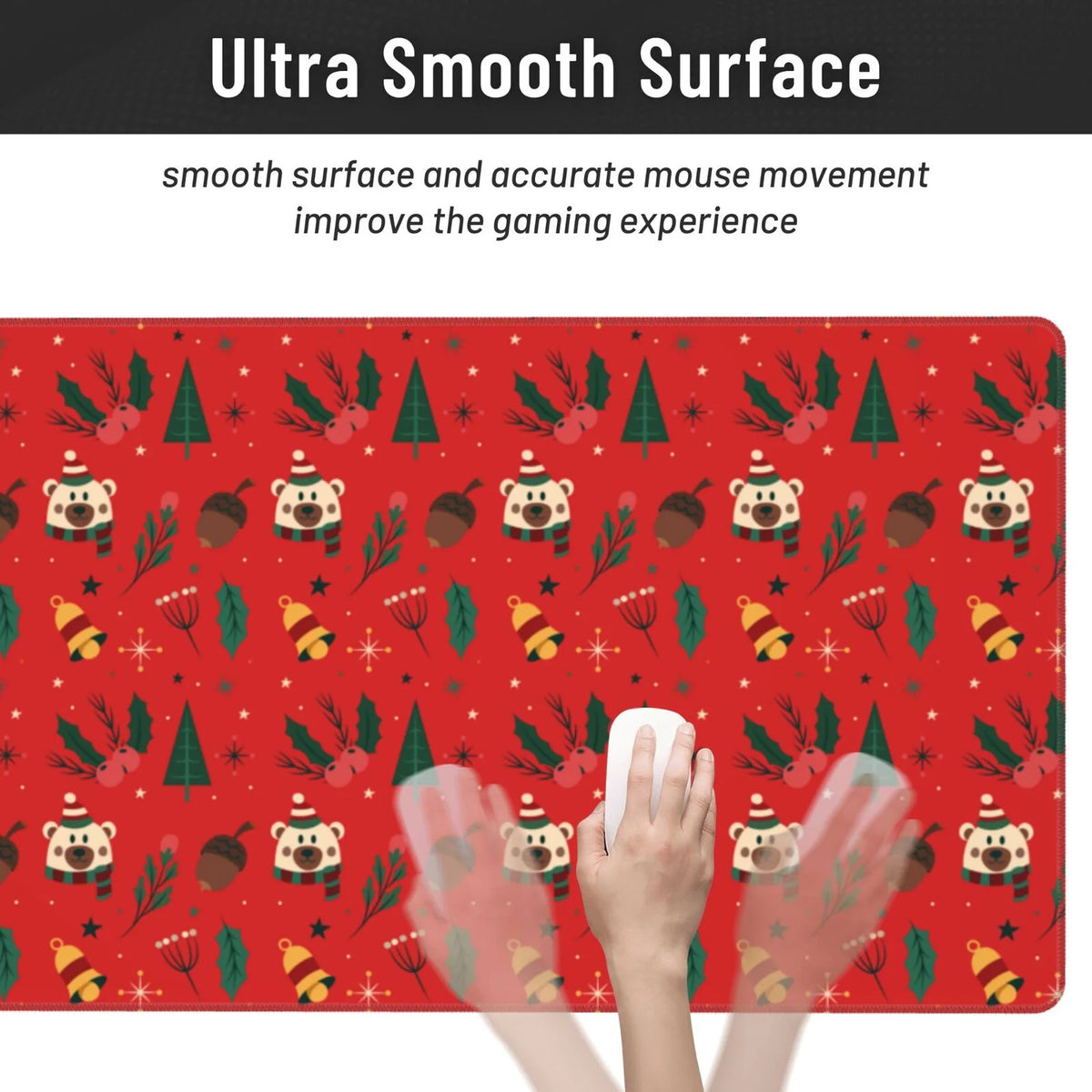 Christmas Tree Bear Bells Non-Slip Gaming Mouse Pad, 15.8"x29.5" L579