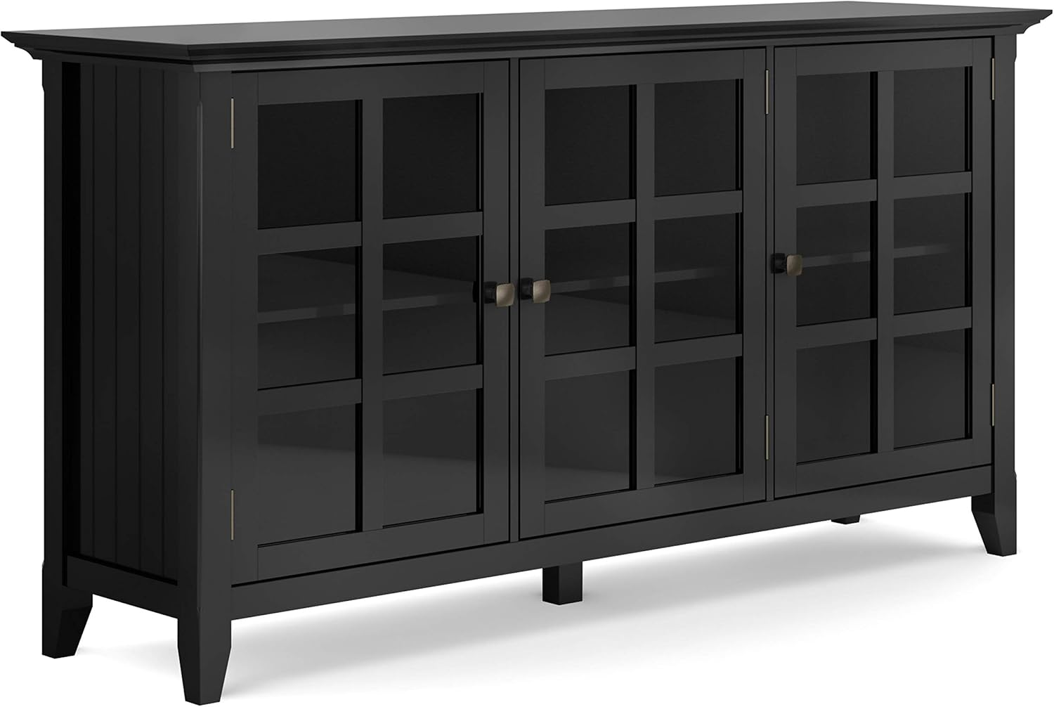 Distressed Grey Solid Wood Storage Cabinet with 3 Tempered Glass Doors and 3 Adjustable Shelves U76080