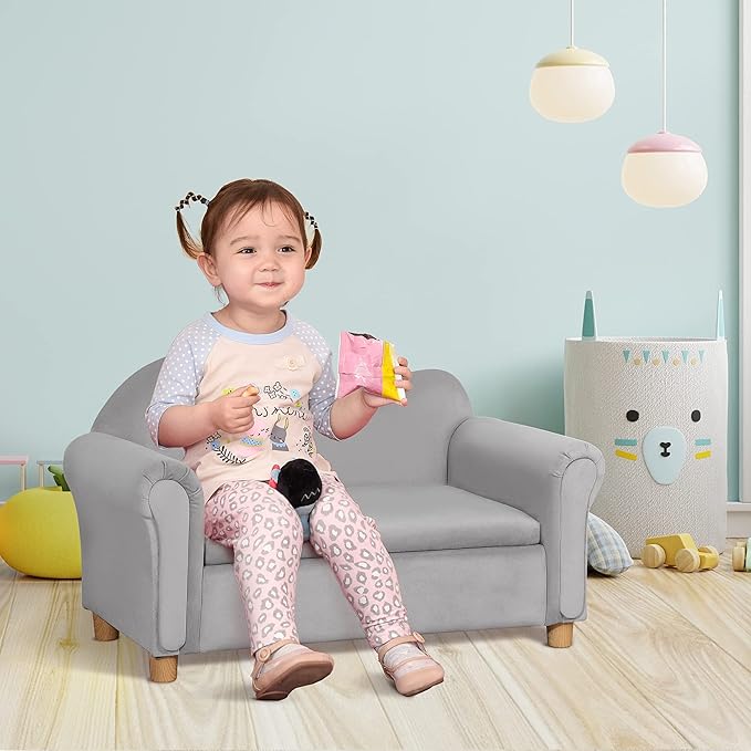 Grey Velvet Kids Sofa with Toy Storage Chest K7151