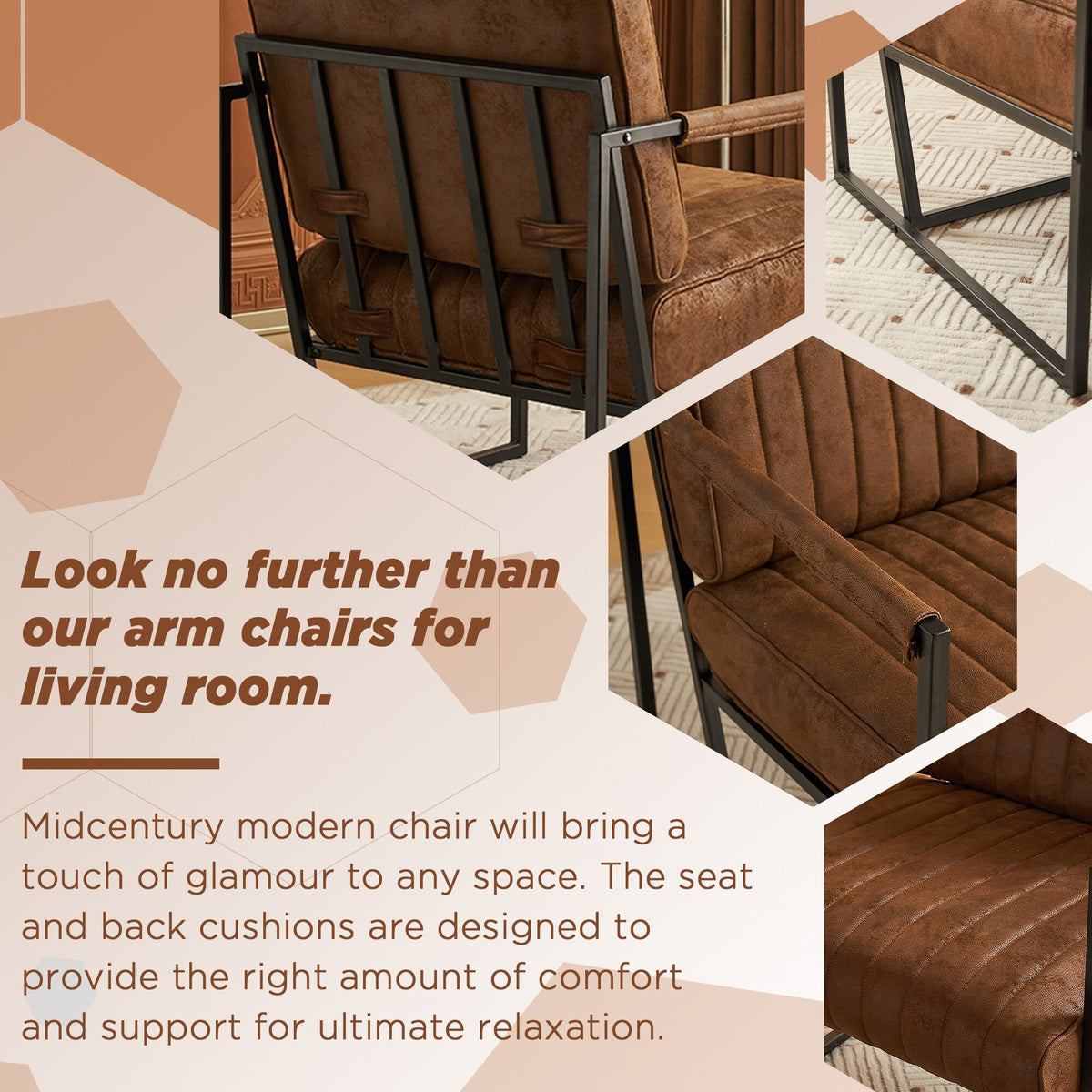 Brown Faux Leather Accent Chair with Metal Frame R58398