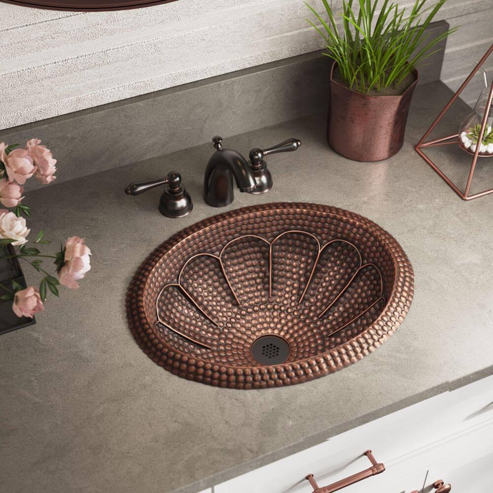 Antique Bronze Copper Oval Sink with Grid Drain F9570