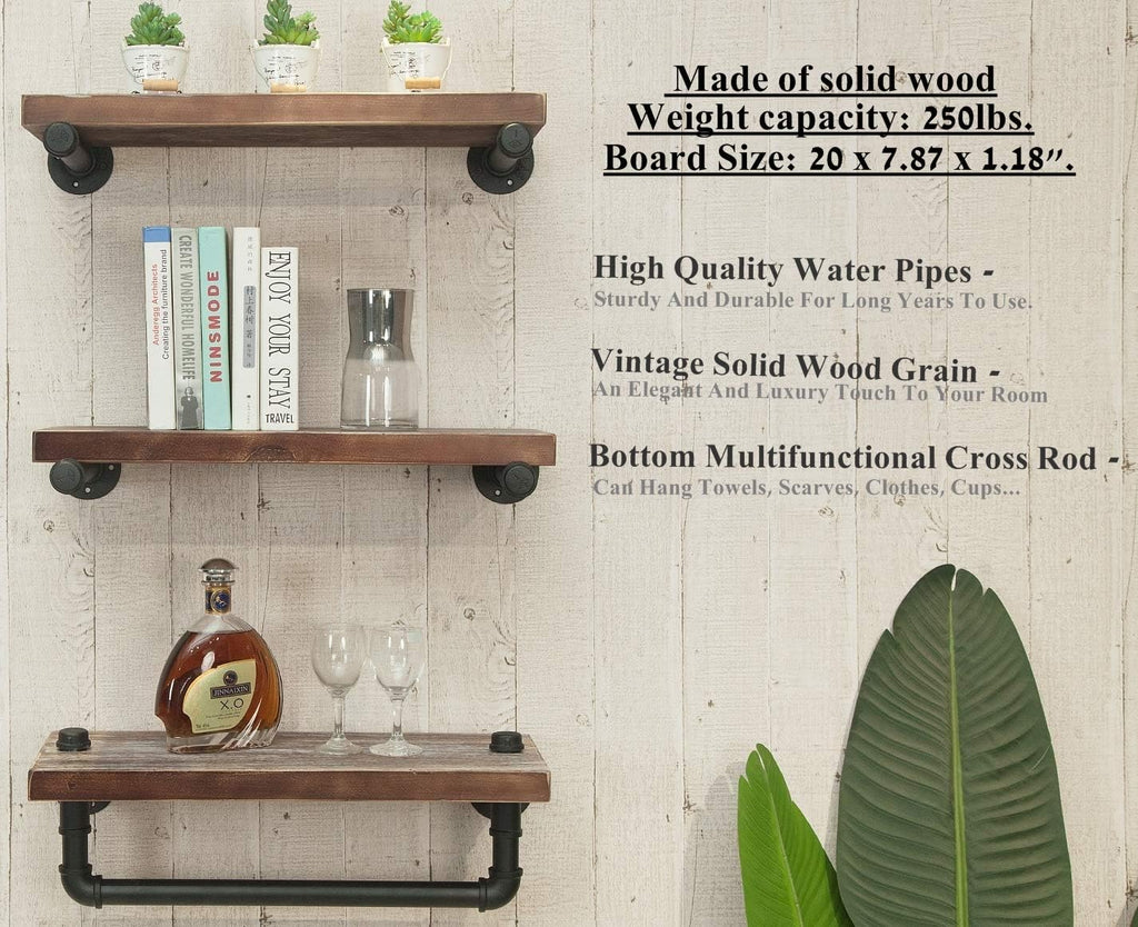 3-Tier Wall Mounted Iron Pipe Shelf V3651