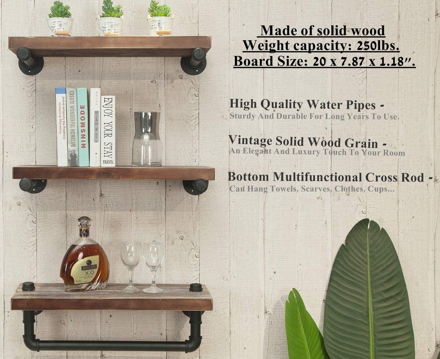 3-Tier Wall Mounted Iron Pipe Shelf V3651