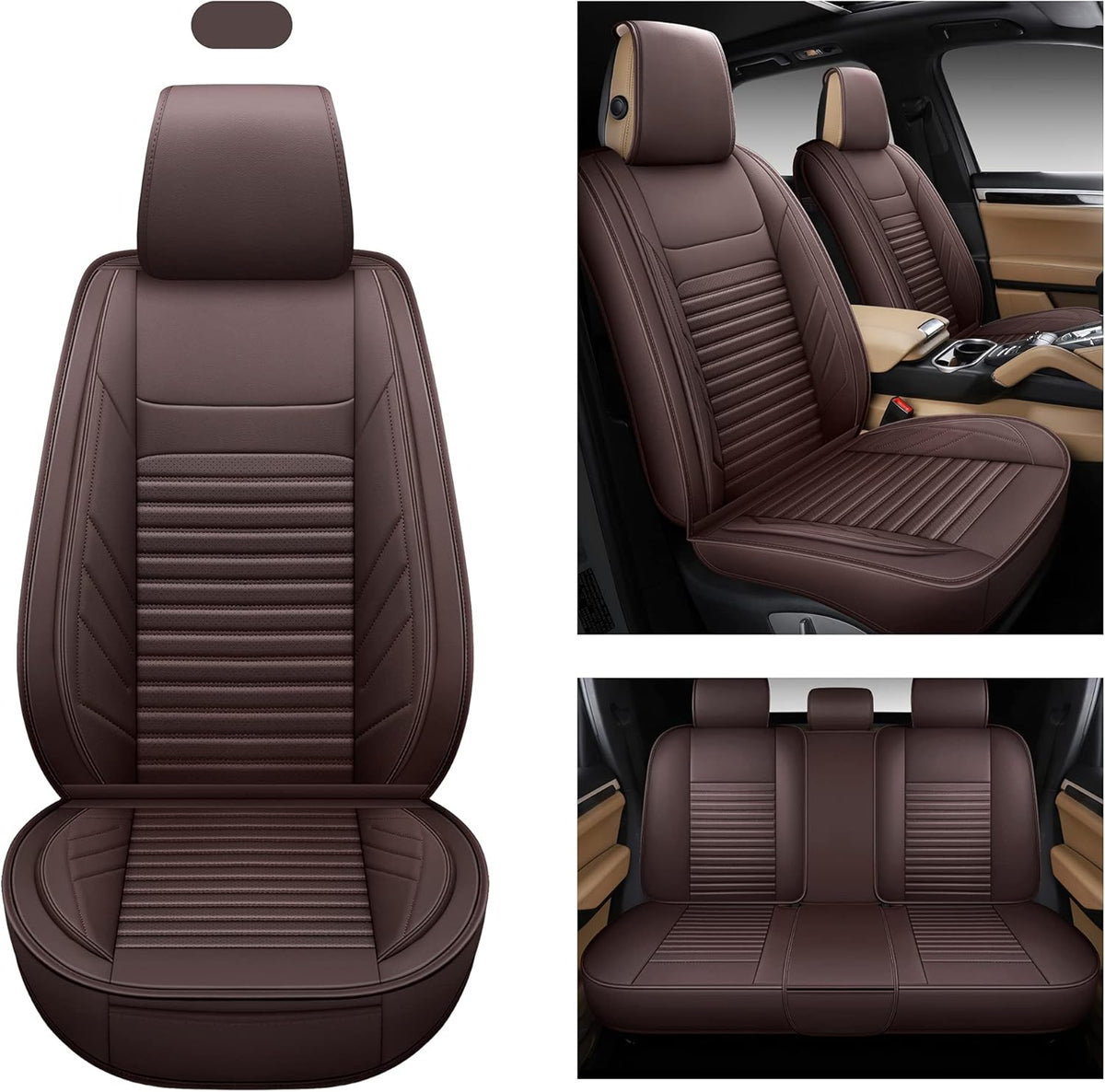 Brown Leatherette Car Seat Covers, Front Pair G92144